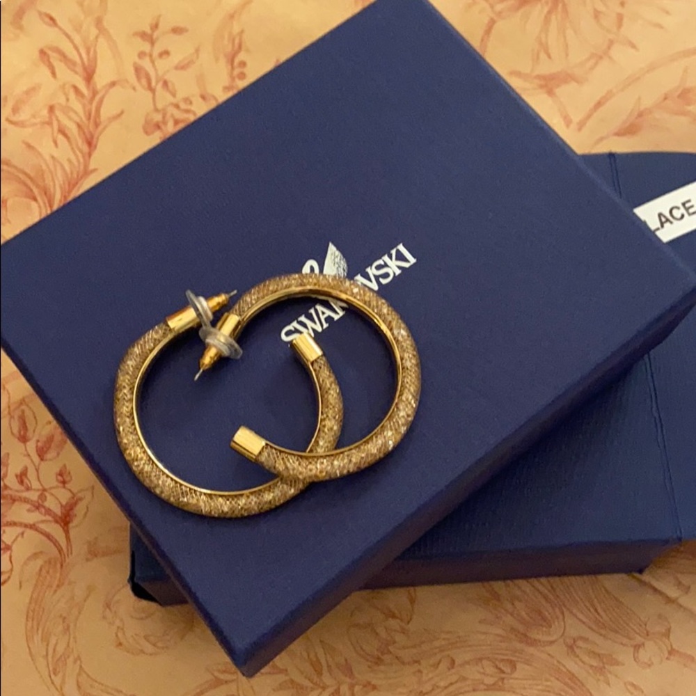 Swarovski glitter gold tubular hoop earrings